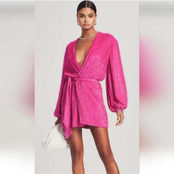 Retrofete Gabrielle Robe Dress in Pink Sequins Size XXS NWT Long Sleeve - Picture 1 of 13